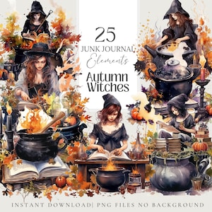 Herfst heks clipart Witchy planner stickers behang voor digitale grimoire stickers voor Book of Shadows, Witch Junk Journal Kit