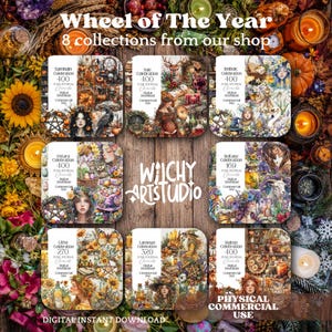 Pacchetto completo di clipart e materiale effimero wiccan della Ruota dell'Anno