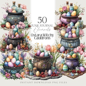 Chaudron d'Ostara png Sorcière Pâques Clipart livre d'ombres d'Ostare Grimoire Ostara Junk Journal Wicca Sticker autocollant païen coupe difficile