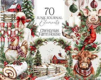 Christmas Farmhouse PNG Clipart: Rustic Holiday Graphics (Digital Download)