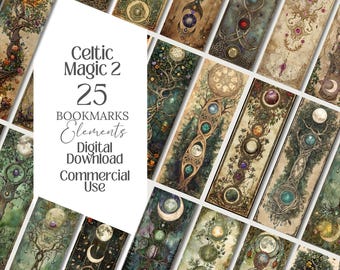 Celtic Magic Bookmarks Witchy Pagan Grimoire Tags Label Wicca Scrapbook Ephemera Forest Clipart Sublimation PNG Book of Shadows Celtic witch