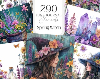 Spring Witch png Witchy Junk Journal Digital Grimoire spring Book Of shadows Witchy Planner Wicca Printable pagan Ephemera witch scrapbook