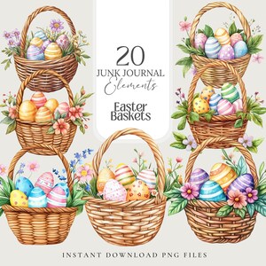 Osterkörbe PNG Ostern Clipart Frühling Planer Aufkleber Nesting Party Scrapbook Baby Shower Sublimation Design Grafik Ostern Pingelig Schnitt Kunst