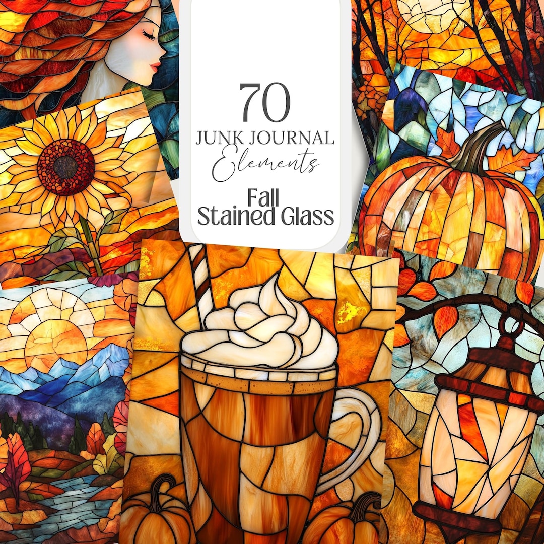 Cozy Fall Faux Stained Glass Pumpkin Spice Pngs | Printable Autumn ...