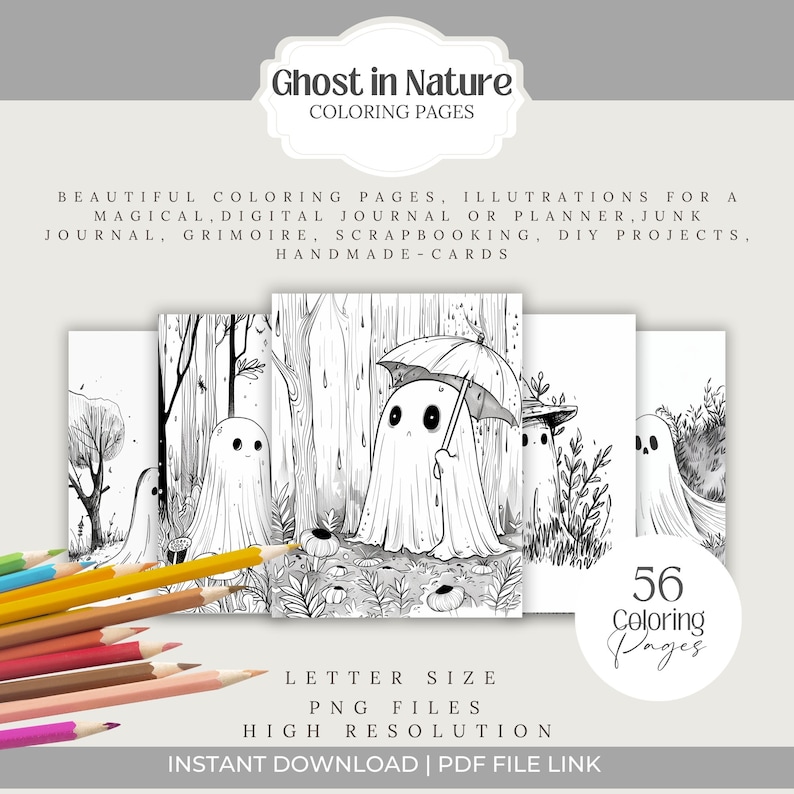 Cute Ghost 2 halloween spooky Coloring Pages book kawaii, anime, scary, teen party, kids activities, magic grayscale, witch, stress relief