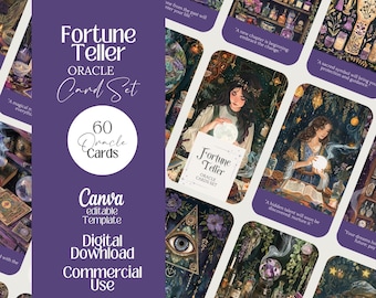 Utskrivbara orakelkort för spådom, häxig tarot, redigerbar digital spådomskortlek, png