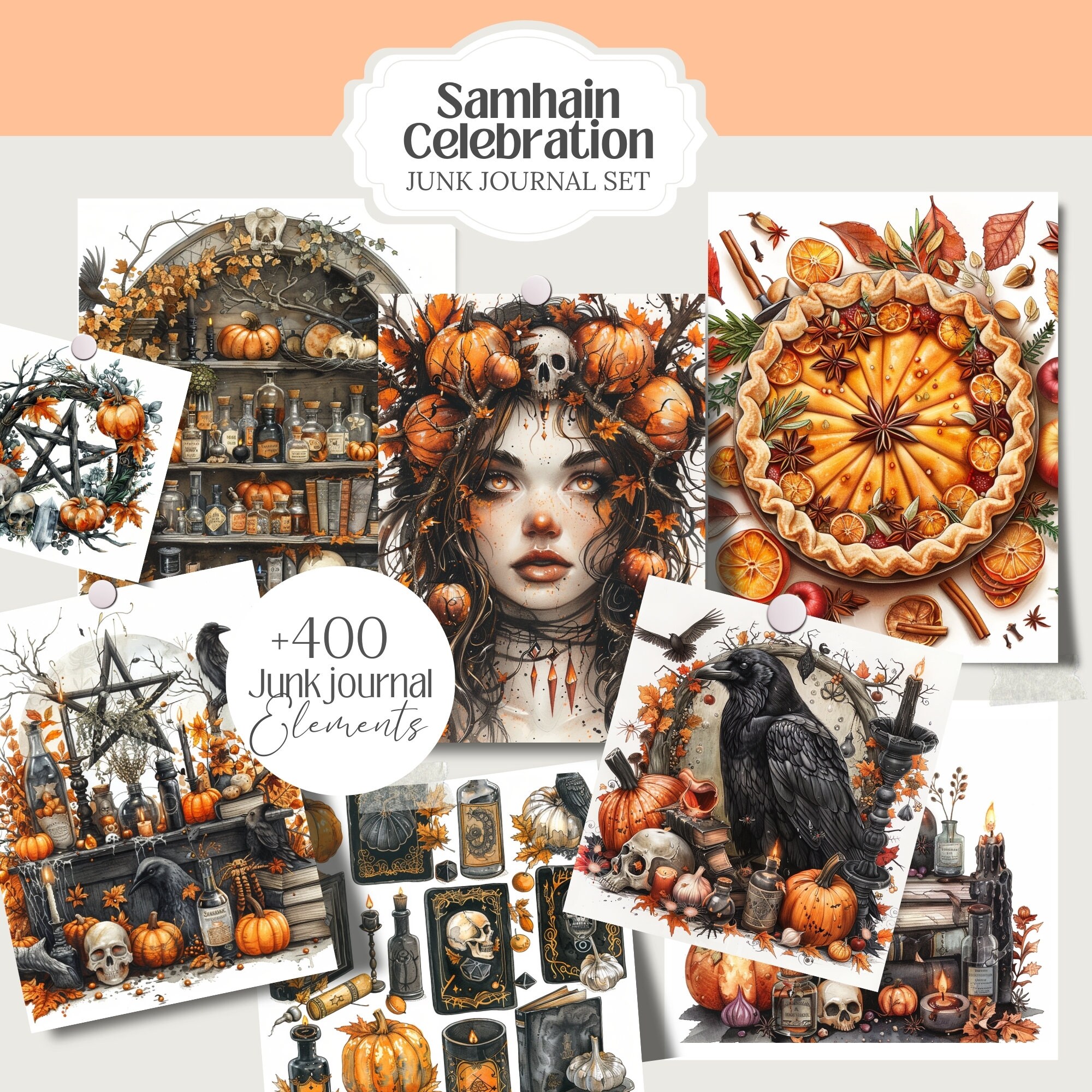 Samhain Celebration Witch Junk Journal Kit for Digital Grimoire Book of ...