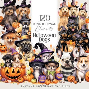 Halloween Dogs Watercolor Clipart Bundle - 120 PNG Spooky Puppy Images, Cute Costume Pup Graphics, Instant Digital Download, Commercial Use