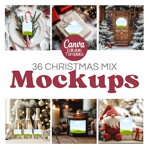 Mockup PNG Mix di Natale Canva Etichette per bottiglie di Natale Menu Schede Mockup Design Etsy Negozio Immagine Negozio Negozio di foto Sfondo grafico