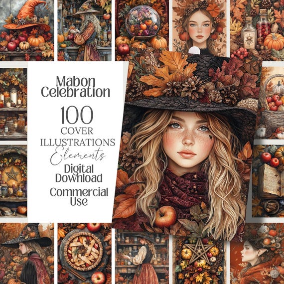 Mabon Cozy Harvest Witchy Clipart | Wicca Fall 100 PNG, Witch Junk Journal Pages, Book of Shadows, Grimoire, Spell Book, pagan Scrapbook
