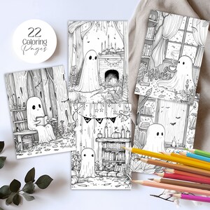 Cute Ghost 3 halloween spooky Coloring Pages book kawaii, anime, scary, teen party, kids activities, magic grayscale, witch, stress relief
