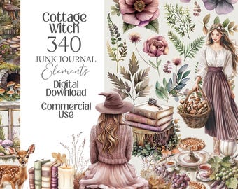 Cottagecore Witch PNG Romantic witchy Clip art Cozy Rustic Cottagecore Witchy Ephemera Sublimation witchy Stickers romance Scrapbook girly