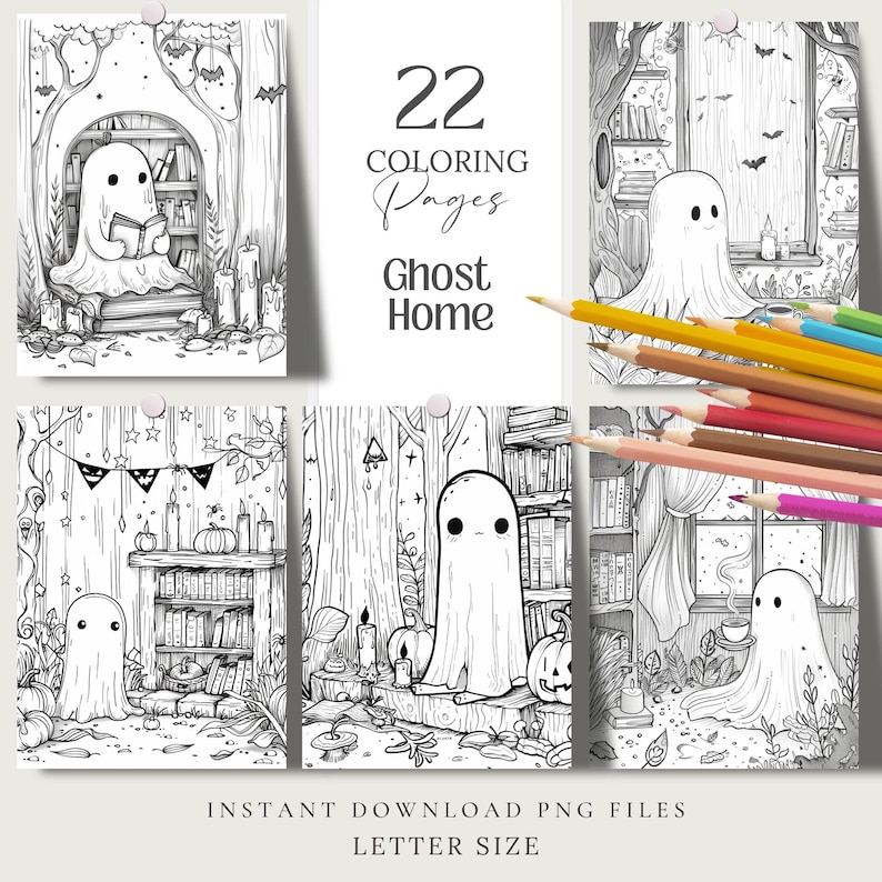 Cute Ghost 3 halloween spooky Coloring Pages book kawaii, anime, scary, teen party, kids activities, magic grayscale, witch, stress relief