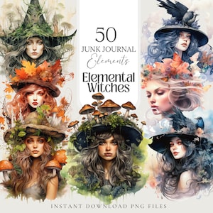 Natural Elements Witch Clipart Witchy Planner Stickers Wallpaper for Digital Grimoire Stickers for Book of Shadows, Witch Junk Journal Kit