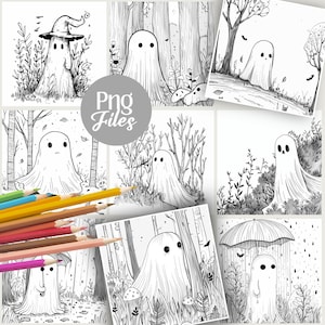 Cute Ghost 2 halloween spooky Coloring Pages book kawaii, anime, scary, teen party, kids activities, magic grayscale, witch, stress relief