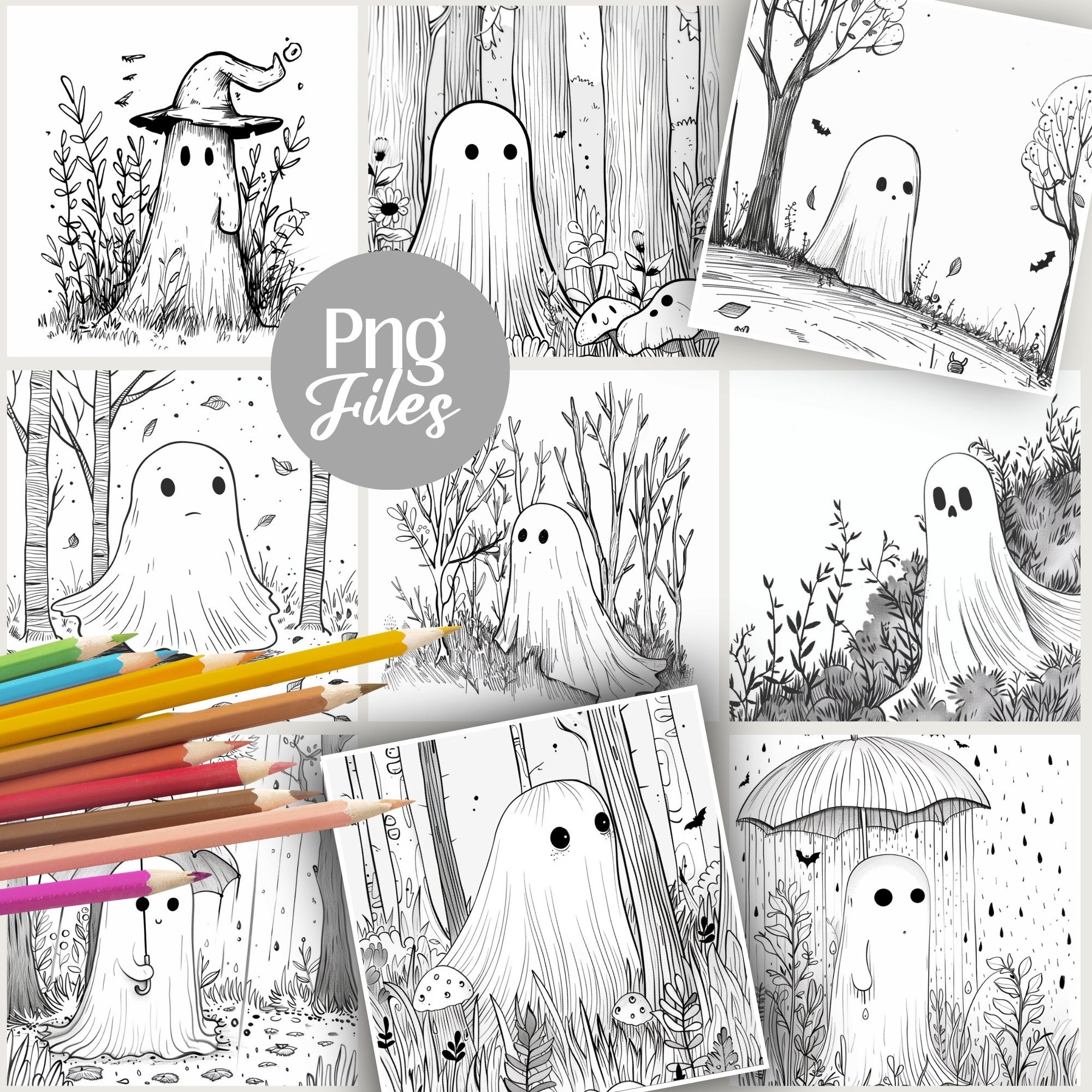 Cute Ghost 2 Halloween Spooky Coloring Pages Book Kawaii, Anime, Scary ...