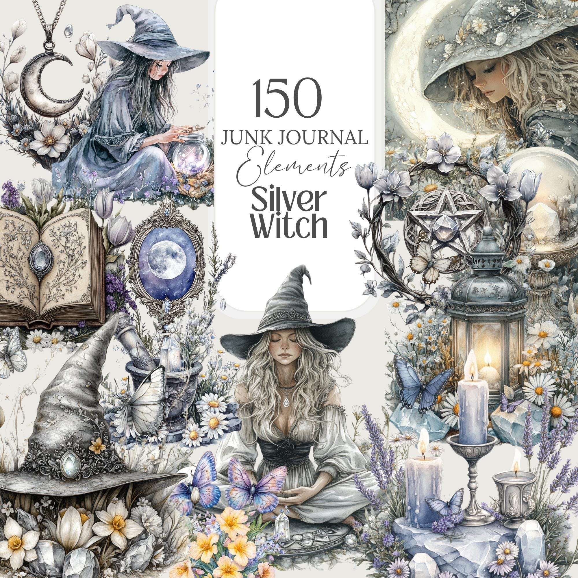Silver Witch Junk Journal Kit: Mystical Printable Ephemera (Digital Download)