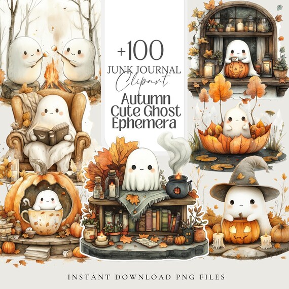 Watercolor Autumn Ghost Clipart | Cottagecore PNG Designs (100+)