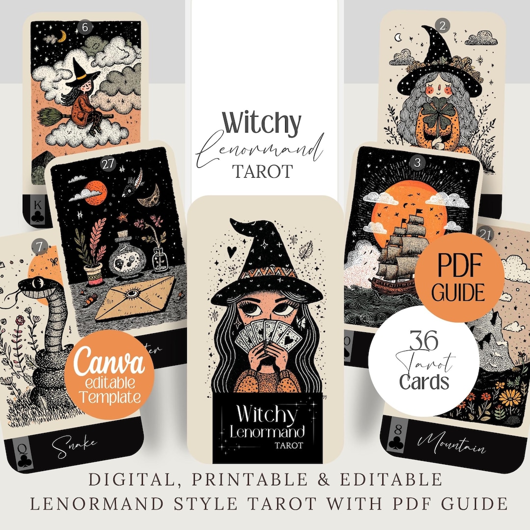 Witchy Lenormand Printable Oracle Cards Witch Tarot Editable Litho ...