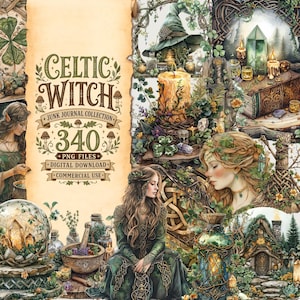 Keltische Hexe PNG Clipart: Aquarell Grüne Magie, Ephemera (Digitaler Download)