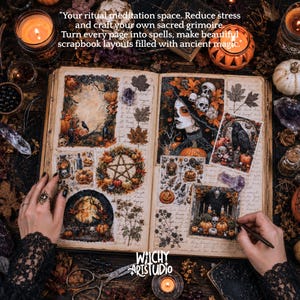 Samhain witch junk journal Witchy grimoire Wicca Clip art png pagan Ephemera ruota dell'anno Halloween art Pagine spiritual Scrapbook paper immagine 14