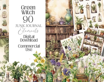 Green Witch Junk Journal Kit Witchy Planner Witch Journal Digital Grimoire Printable Paper Apothecary Print Witch Stationary Witch Ephemera