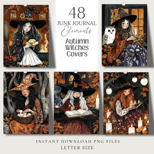 Mabon Autumn Fall Witches Png Junk Journal Covers for Digital Grimoire ...