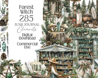 Forest Witch png witch Junk Journal Witchy scrapbook Journal forest Grimoire pagan Apothecary Green Witch Stationery Wicca Ephemera