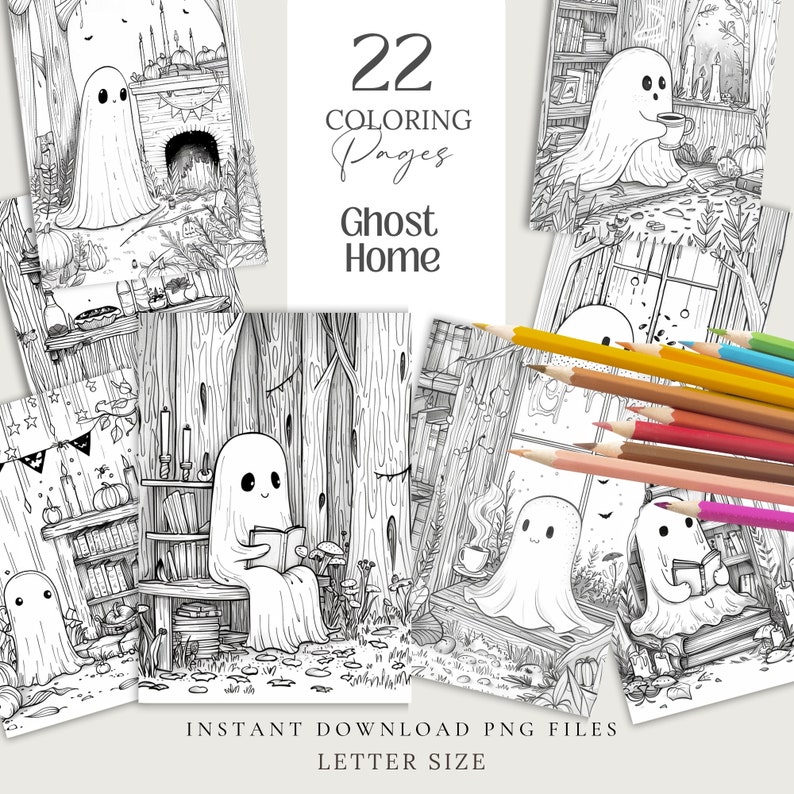 Cute Ghost 3 halloween spooky Coloring Pages book kawaii, anime, scary, teen party, kids activities, magic grayscale, witch, stress relief