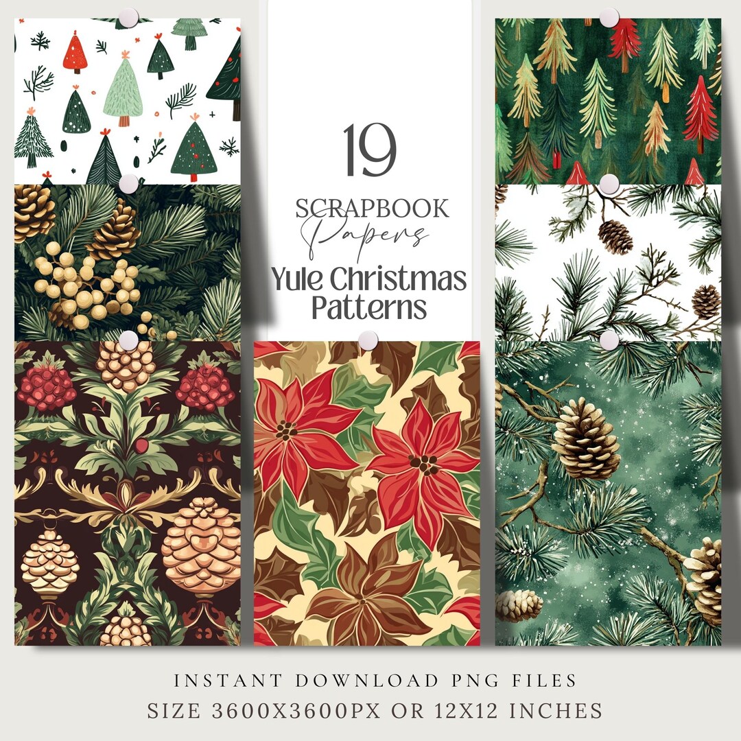 Yule Pattern Yule Christmas PNG Seamless Patterns: Winter Scrapbook Paper (digital ...