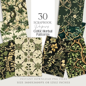 Celtic Herbal Forest Witchy Wallpaper Seamless Pattern tessuto magico strega Scrapbook digitale Carta png Grimoire Libro delle Ombre Diario spazzatura