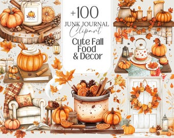 Pumpkin Spice Clipart: 100 Autumn Watercolor PNG Designs (Digital Download)