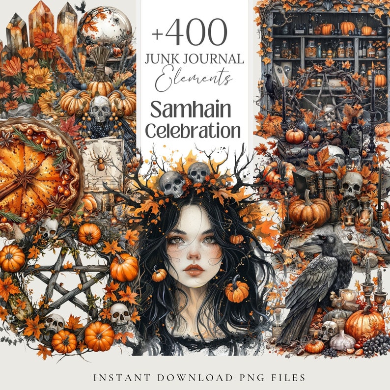Samhain Witchy Wicca Clipart Ephemera Bundle Printable Halloween 400 ...