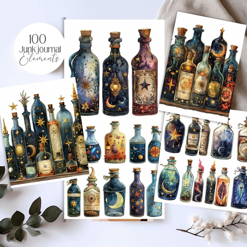 Moon celestial astrology clipart featuring vintage witchy designs. Includes 20 PNG images with transparent backgrounds, perfect for digital grimoires, junk journals, planners, and more. Commercial use allowed for crafting and creative projects