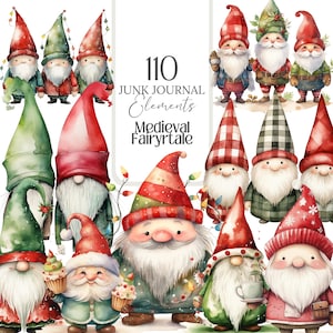 Gnomo navideño clipart png, acuarela navidad, fondo de pantalla caprichoso, gnomos festivos, gnomos de acuarela, imprimibles, gráficos navideños