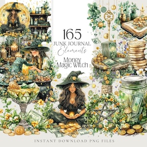 Denaro Magia Clipart Ricca Strega Abbondanza magia Strega PNG Planner Adesivo Ricchezza Grimorio strega taglio pignolo Libro delle Ombre Strega Spazzatura Giornale
