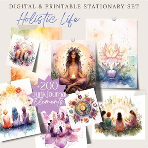 Holistic Promo Bundle Meditation Mindfulness png, Junk Journal Digital Paper, Planner pages, spiritual Stationary, scrapbook, Commercial Use