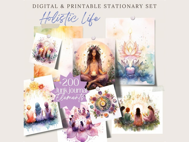 Holistic Promo Bundle Meditation Mindfulness png, Junk Journal Digital Paper, Planner pages, spiritual Stationary, scrapbook, Commercial Use