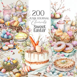 Sweet Easter Bakery Clipart PNG Spring Dessert Pâques éphémères Pâques frontière Pages Scrapbook Junk Journal baby shower Sublimation graphique