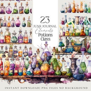 Clipart de pociones: pegatinas de brujería para agendas, diarios y grimorios (archivos PNG)