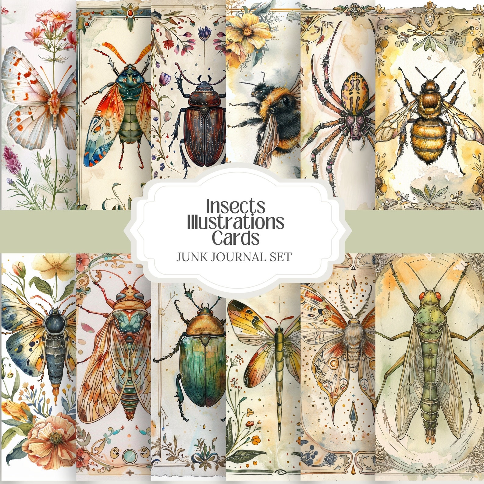 Witches Insects Insects Witchy Illustrations Cards Set Png for Digital Grimoire, Book ...