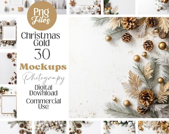 Gold Christmas Mockup Backgrounds: Festive Product Photography (PNG, 30 Images)
