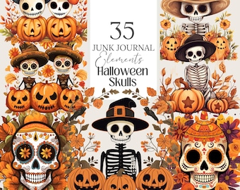 Clipart suikerschedel | 35 Aquarel Dag van de Doden PNG pietluttige sneden (digitale download)