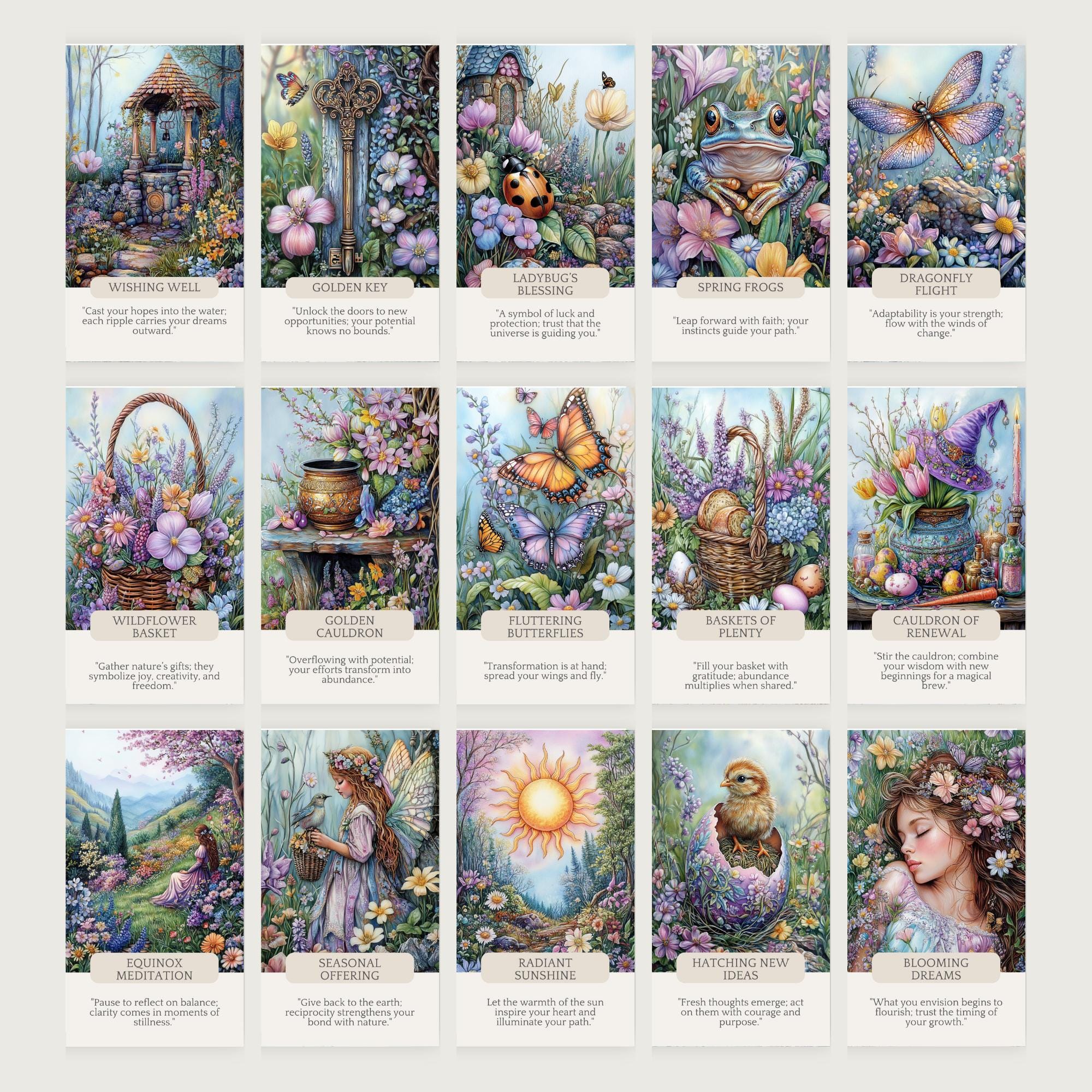 オスタラオラクルカード（ウィッカ印刷可能）、春のデッキ、編集可能なオスタラタロットアファメーションカード（PNG）、異教の魔女の占いカードセット、年の輪  - Etsy 日本