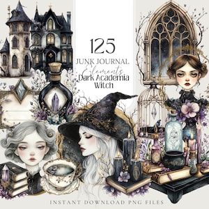 Dark Academia Witch png gothic Witchy Junk Journal Scrapbook Paper gothic witch Ephemera dark Witch grimoire pages book of shadow work art