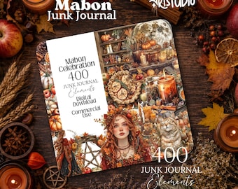 Mabon Celebration Witch Junk Journal kit for Digital Grimoire Book Of shadows Witchy Planner Wicca Printable Stationary Wheel of the year