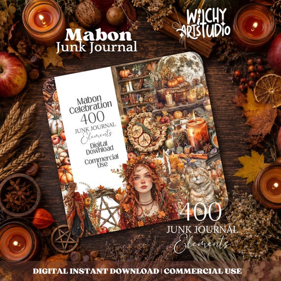 Mabon Celebration Witch Junk Journal kit for Digital Grimoire Book Of shadows Witchy Planner Wicca Printable Stationary Wheel of the year