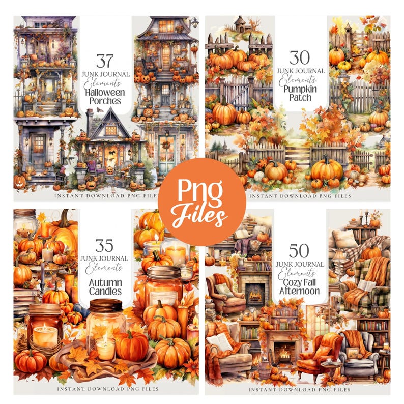 Cozy Autumn Watercolor Clipart Bundle: 250+ PNG Images (digital ...