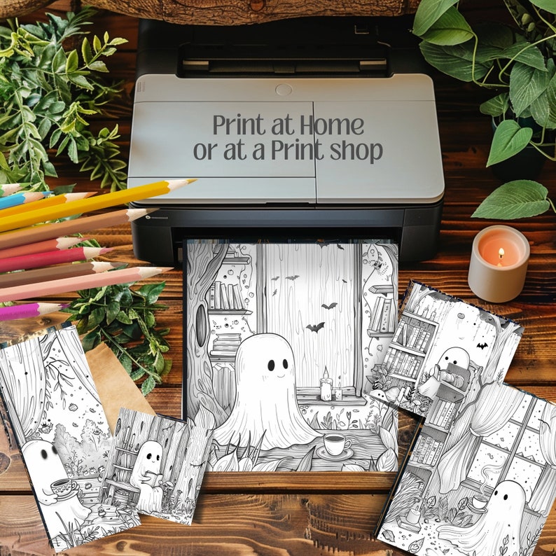 Cute Ghost 3 halloween spooky Coloring Pages book kawaii, anime, scary, teen party, kids activities, magic grayscale, witch, stress relief