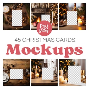 Pacchetto di mockup PNG per le vacanze di Natale / 45 file trasparenti per matrimoni, compleanni, biglietti d'auguri, immagini del negozio Etsy, post sui social media